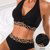 Geribbelde bikini met luipaardprint in kleurblokken