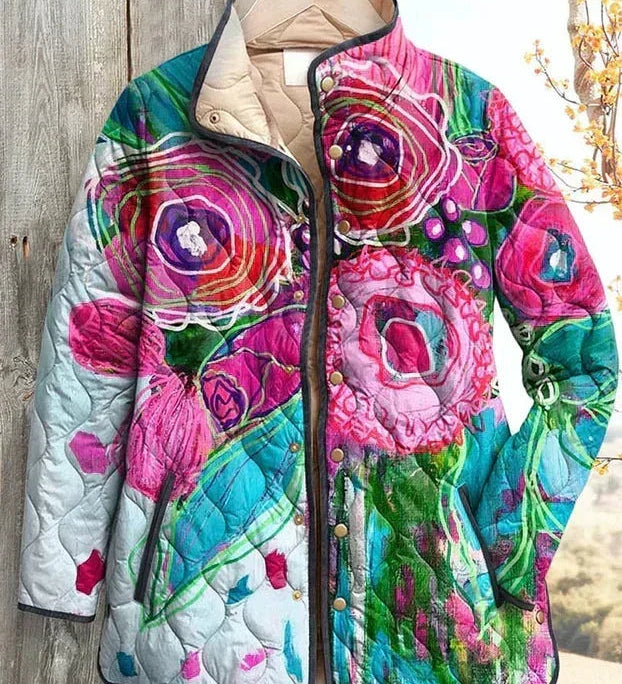 Astrid - Gewatteerde jas met abstract bloemenpatroon - productfoto