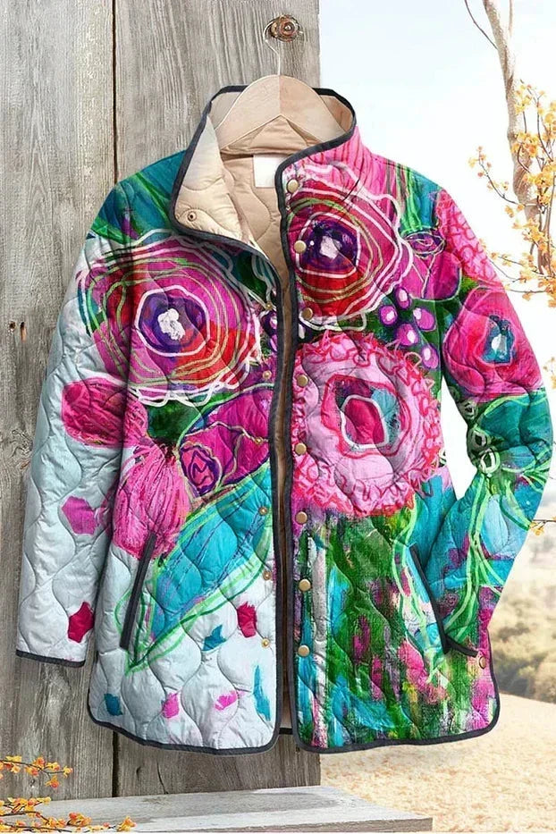 Astrid - Gewatteerde jas met abstract bloemenpatroon - productfoto