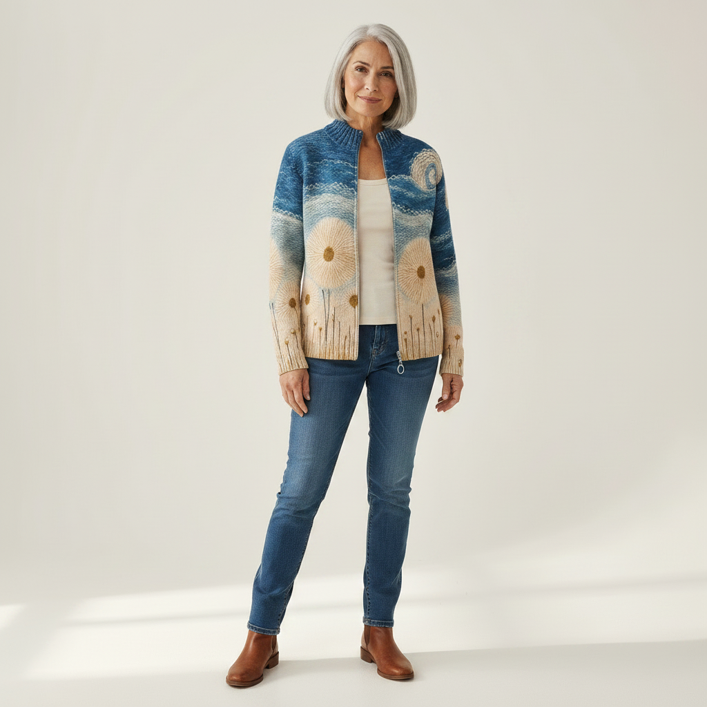 Renate - Vest met paardenbloemmotief - vooraanzicht