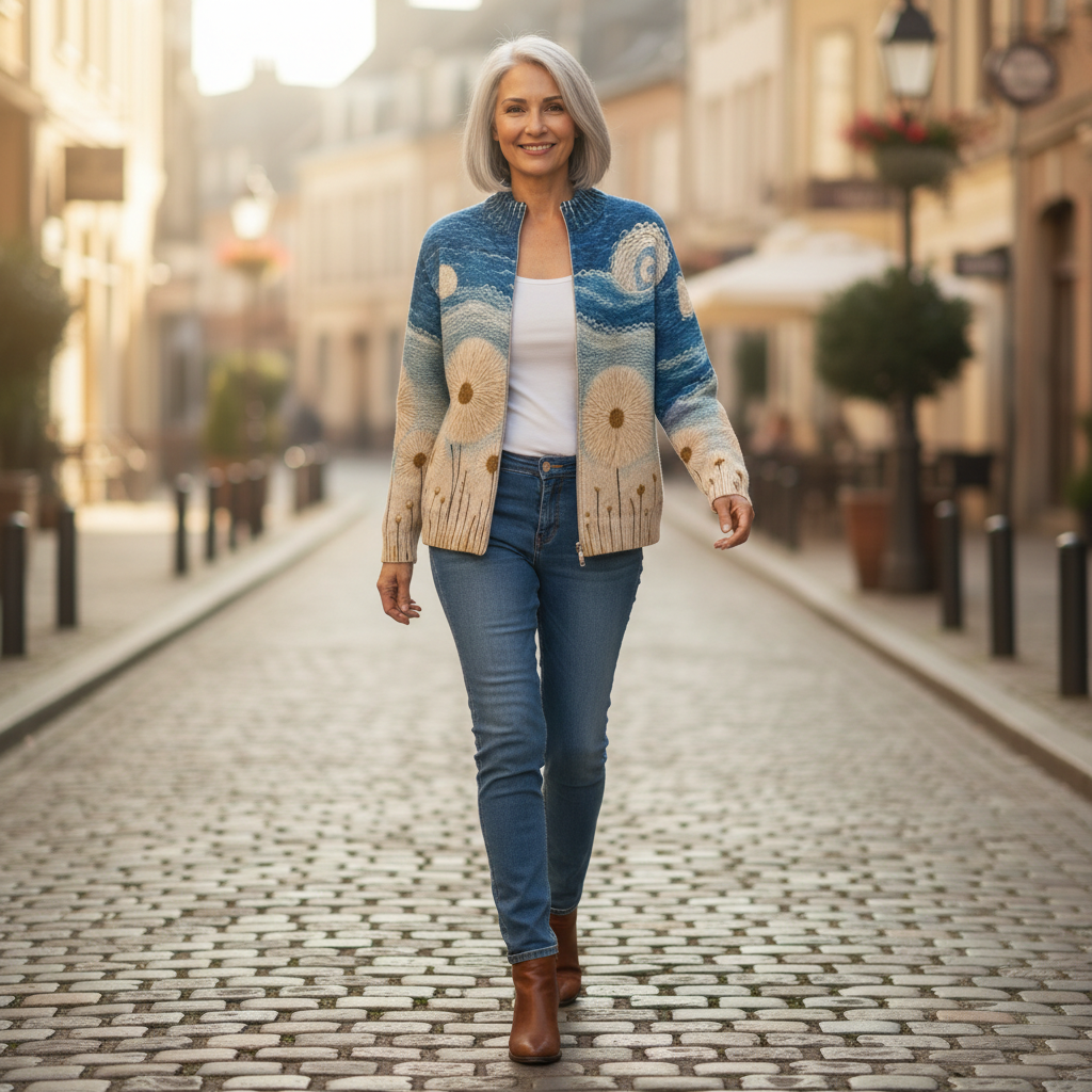 Renate - Vest met paardenbloemmotief - sfeerbeeld