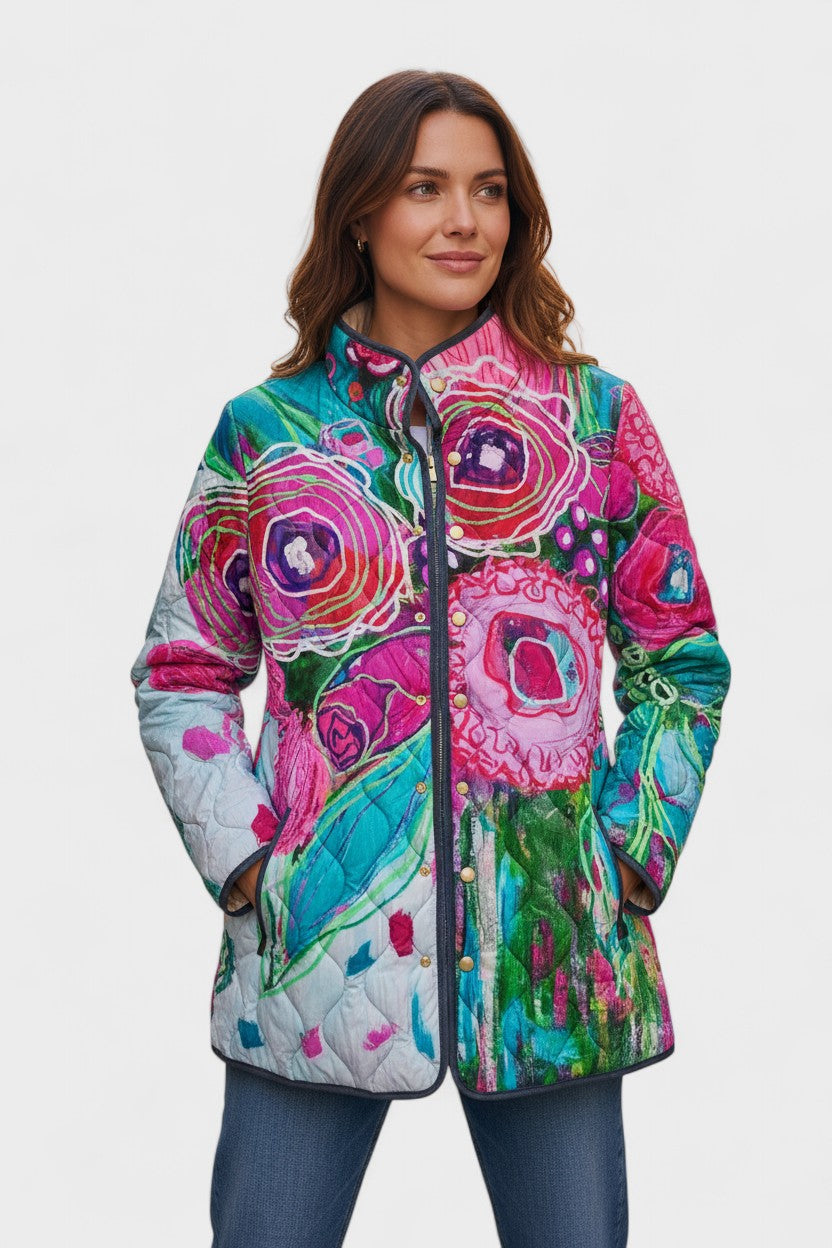 Astrid - Gewatteerde jas met abstract bloemenpatroon