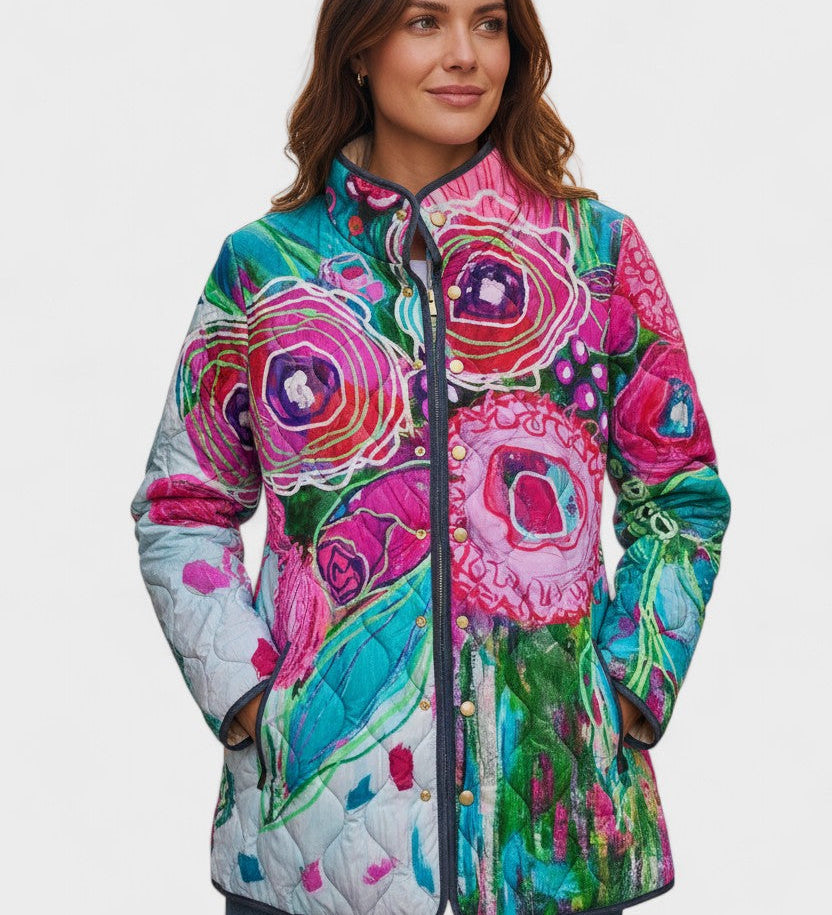 Astrid - Gewatteerde jas met abstract bloemenpatroon