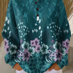Roos - Trui in turquoise met bloemen - Meerkleurig