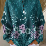 Roos - Trui in turquoise met bloemen - Meerkleurig