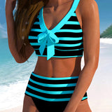 Maaike | Gestreepte Bikini met Hoge Taille