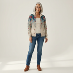 Martina - Vest met pauwenveermotief - vooraanzicht