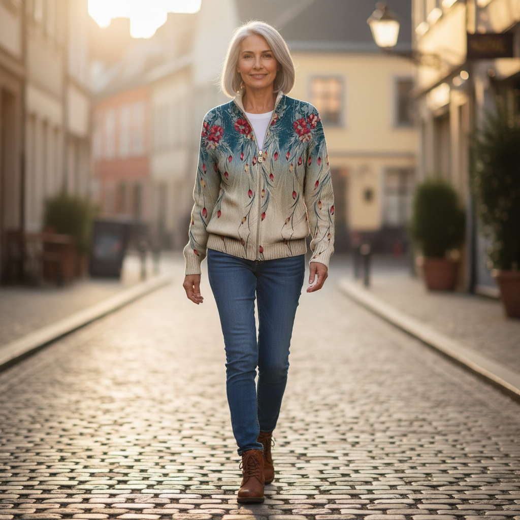 Martina - Vest met pauwenveermotief - sfeerbeeld