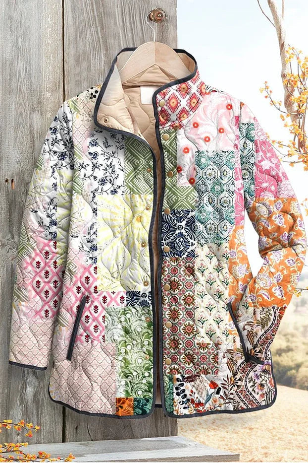Dieuwke - Gewatteerde patchworkjas in pasteltinten - productfoto