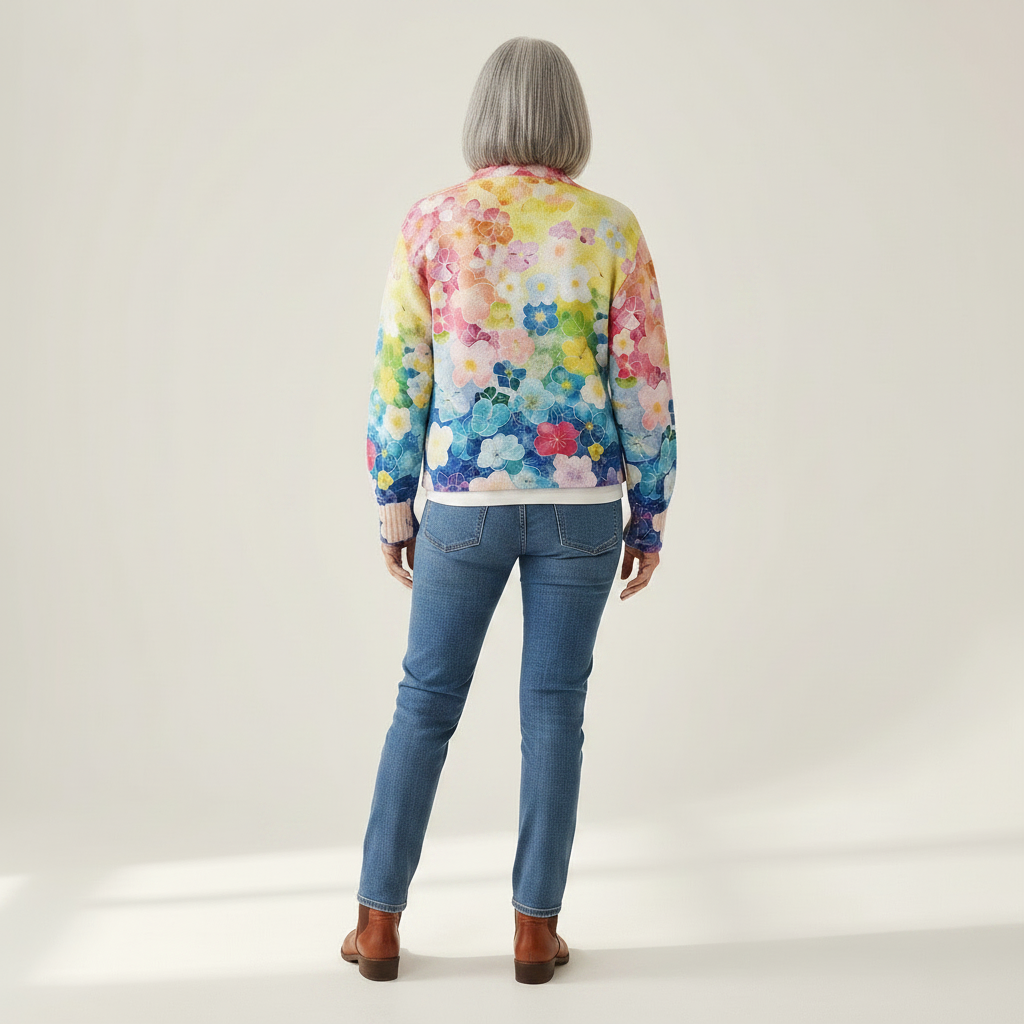 Ursula - Vest met aquarelbloemenpatroon - achteraanzicht