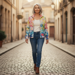 Ursula - Vest met aquarelbloemenpatroon - sfeerbeeld