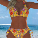 Kleurrijke bikini met halterhals en print