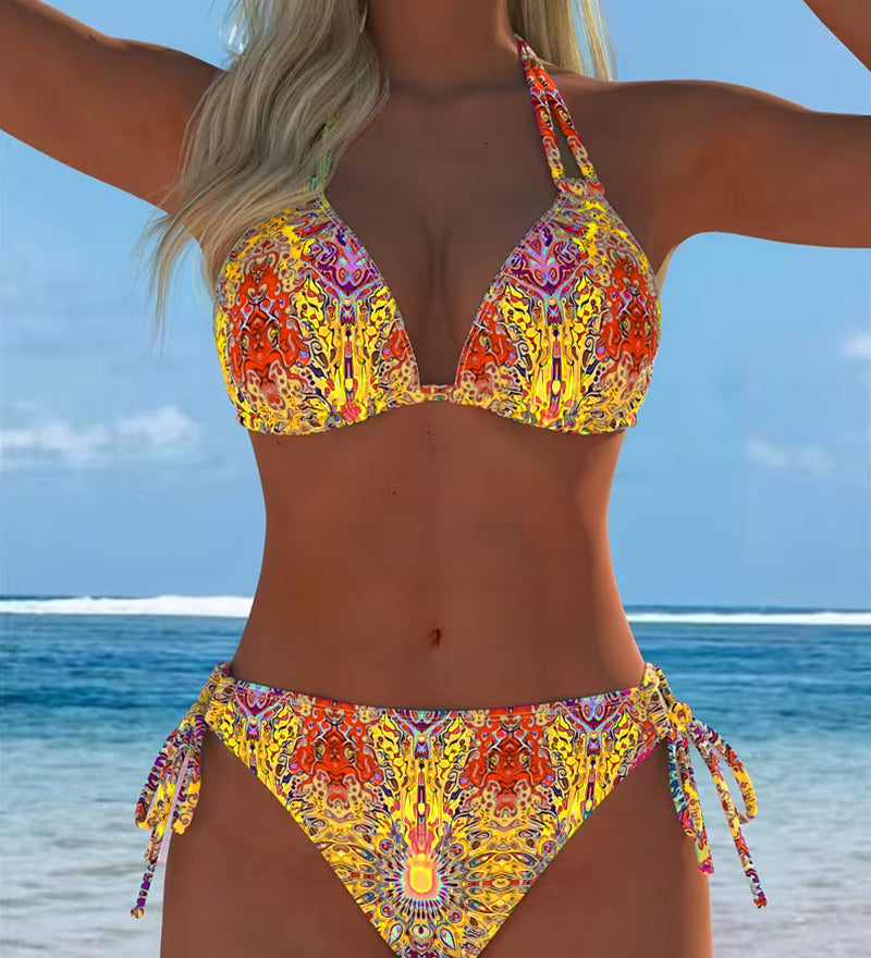 Kleurrijke bikini met halterhals en print