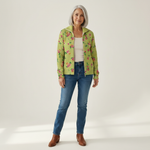 Elke - Groen vest met bloemenpatroon - vooraanzicht