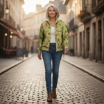 Elke - Groen vest met bloemenpatroon - sfeerbeeld