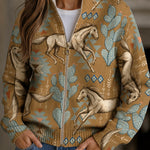 Brigitte - Gebreid vest met paarden- en cactusmotief