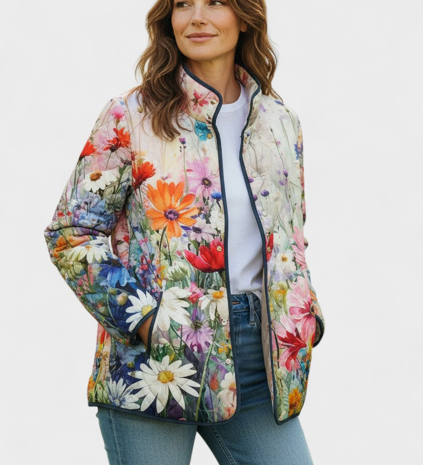 Hinke - Gewatteerde jas met kleurrijke veldbloemen