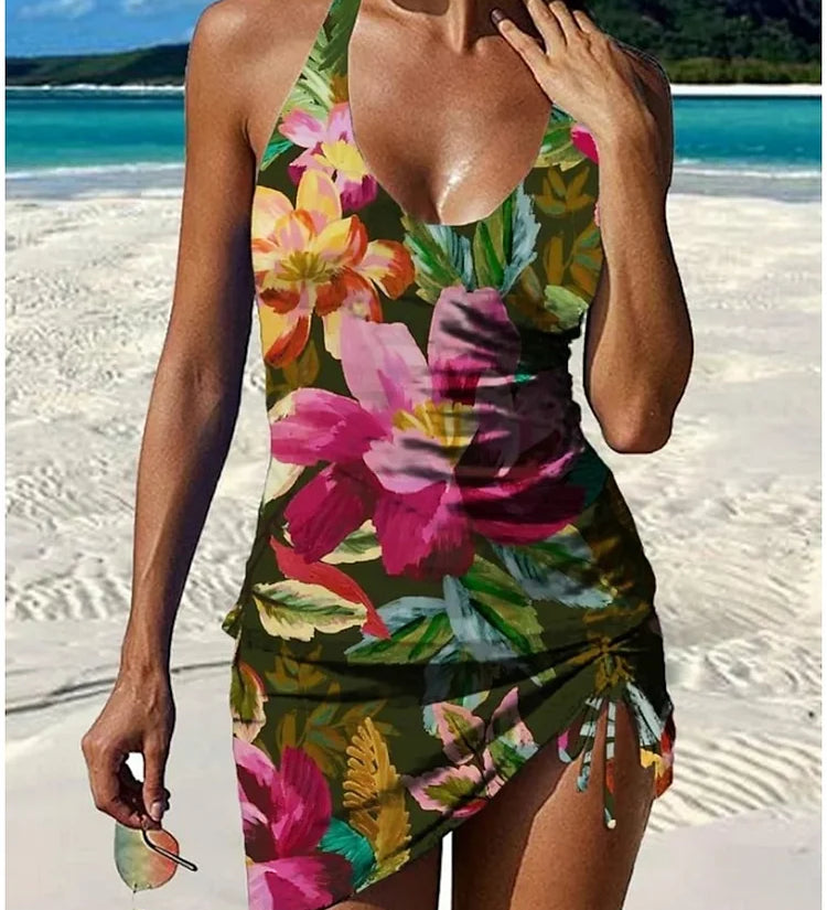 Fiesta – Grafische bloemen tankini met short, effect platte buik