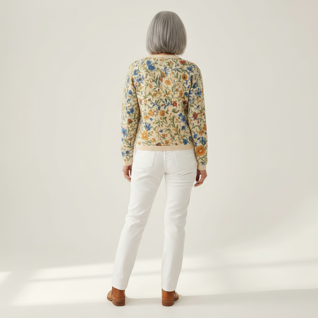 Cornelia - Crèmekleurig vest met bloemenpatroon - achteraanzicht