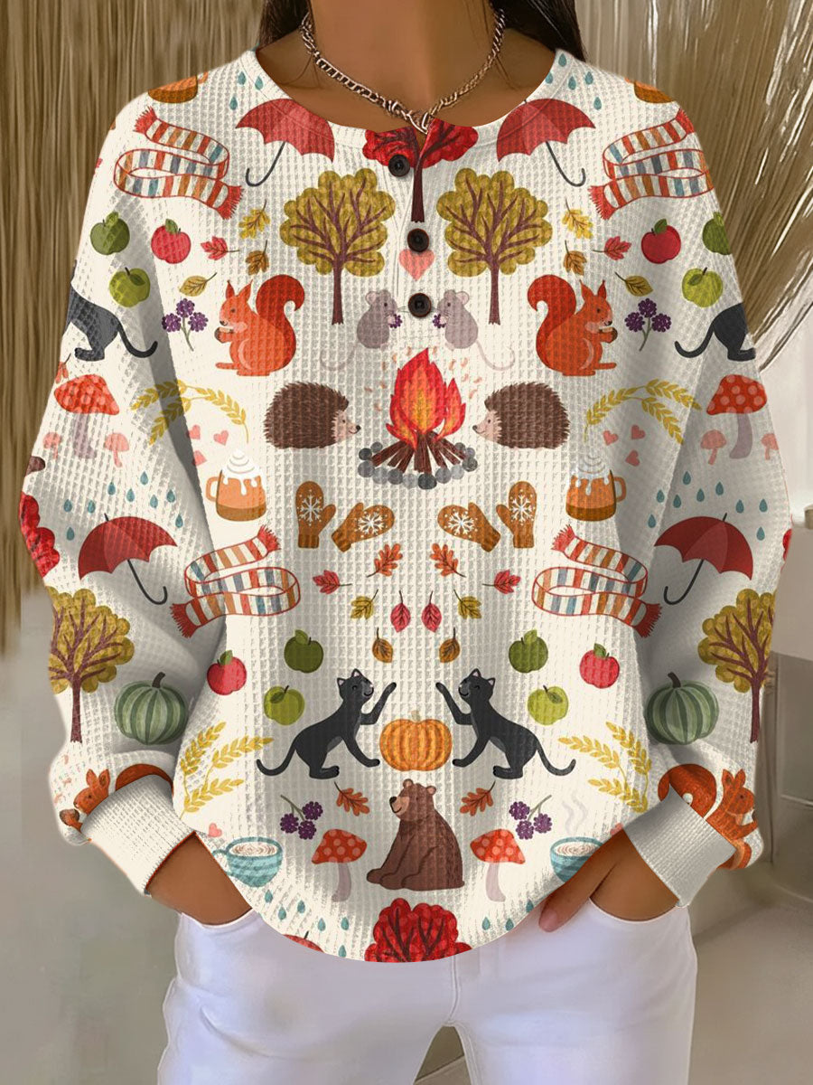 Loes - Trui met herfstbosmotief - Meerkleurig