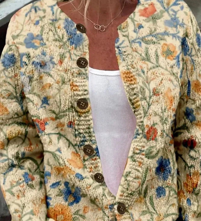Cornelia - Crèmekleurig vest met bloemenpatroon