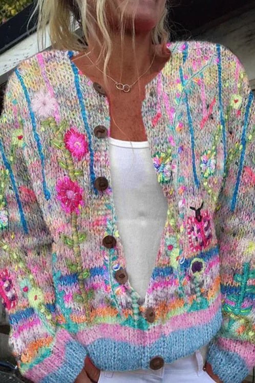 Silke - Vest met kleurrijk bloemenpatroon - Blauw
