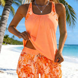 Tankini met zeeprint en split