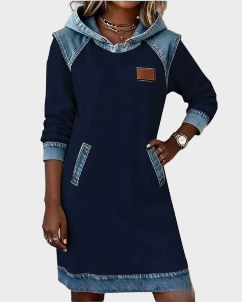 Jantien - Sweatjurk met capuchon in jeanslook - Blauw