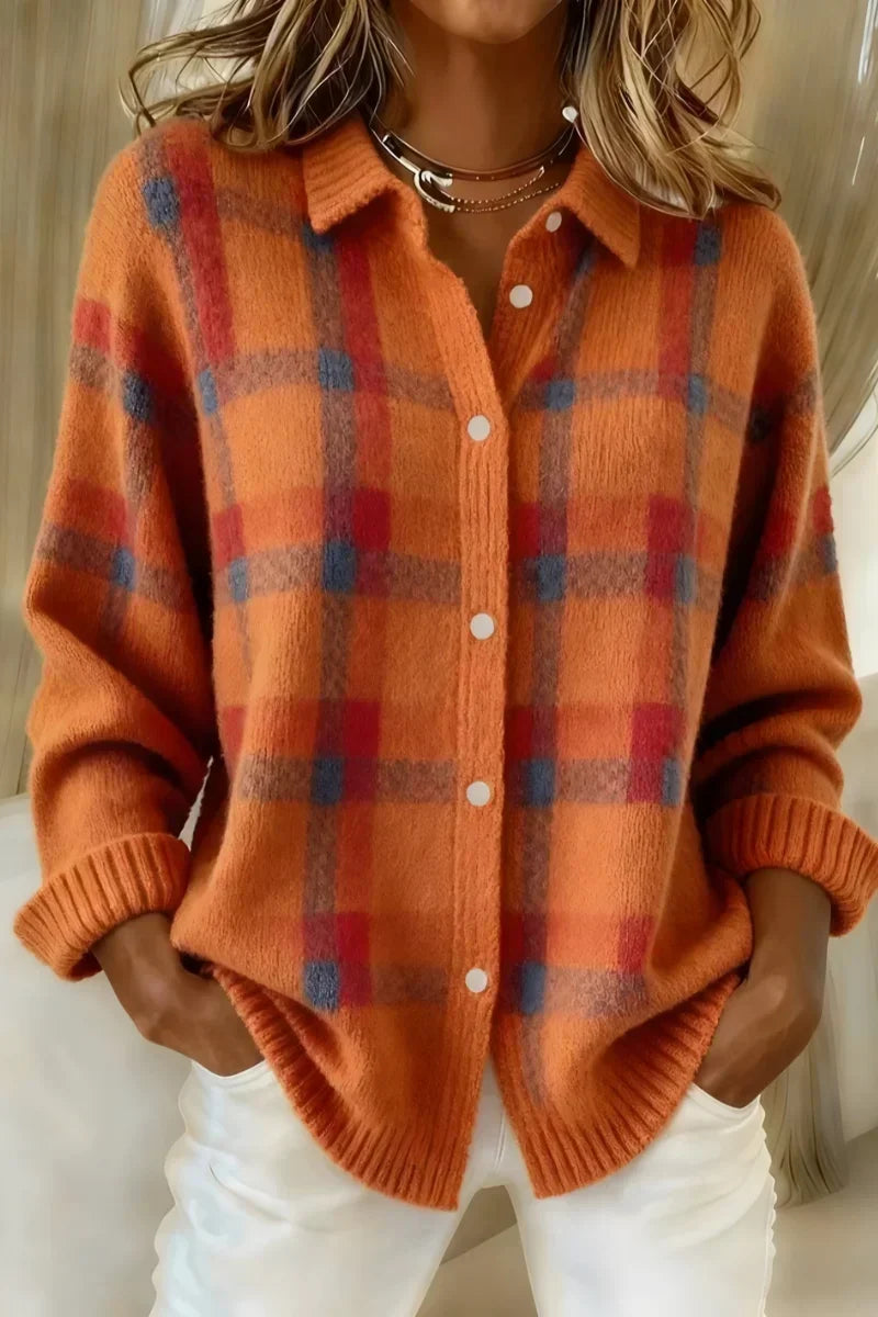 Megan - Geruit vest met knopen - Oranje