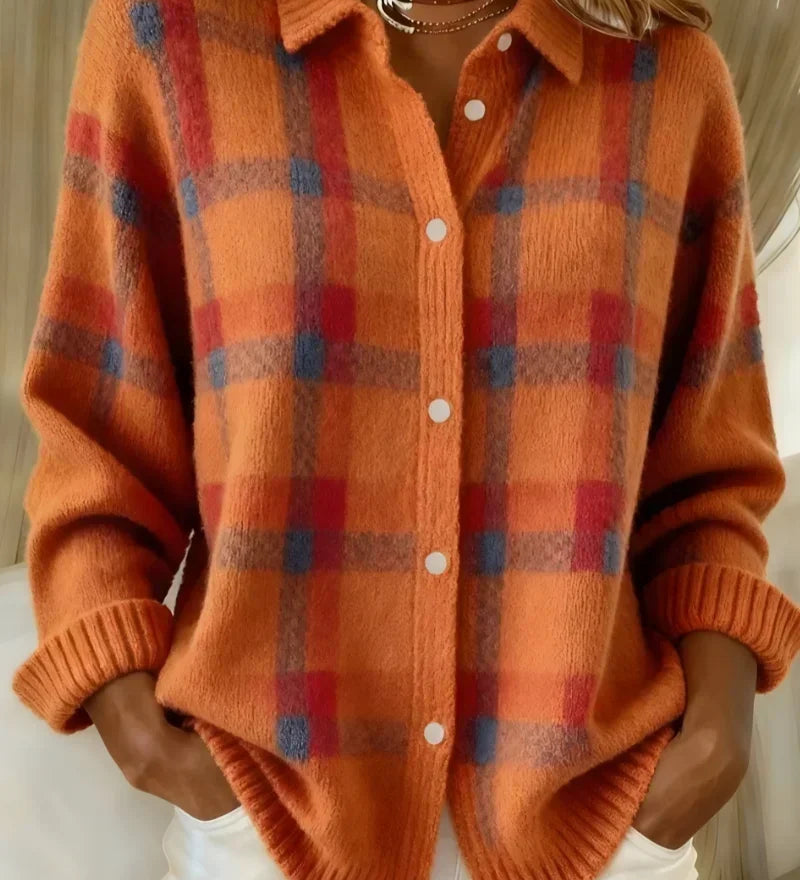 Megan - Geruit vest met knopen - Oranje