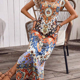 Elin | Kleurrijke casual jurk met print en splitten