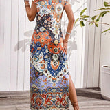 Elin | Kleurrijke casual jurk met print en splitten