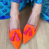 Portia - Boho-instappers met franjes - Oranje (bijna uitverkocht)