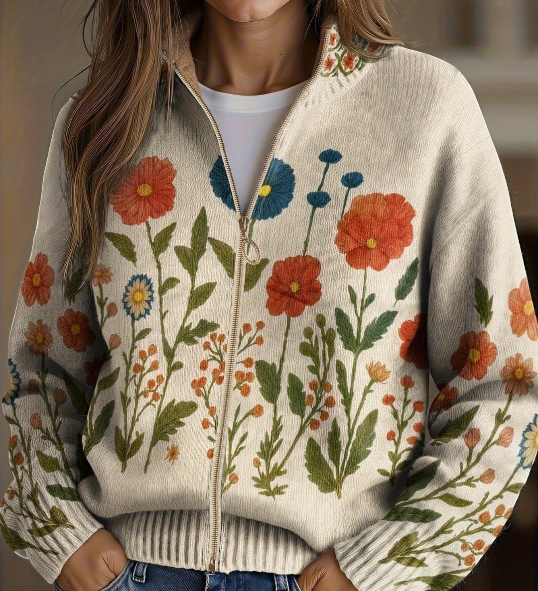 Andrea - Vest met veldbloemenpatroon