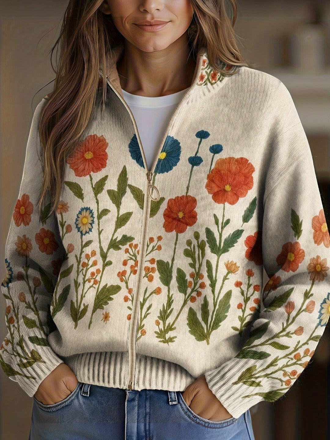 Andrea - Vest met veldbloemenpatroon
