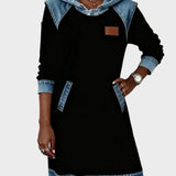 Jantien - Sweatjurk met capuchon in jeanslook - Zwart