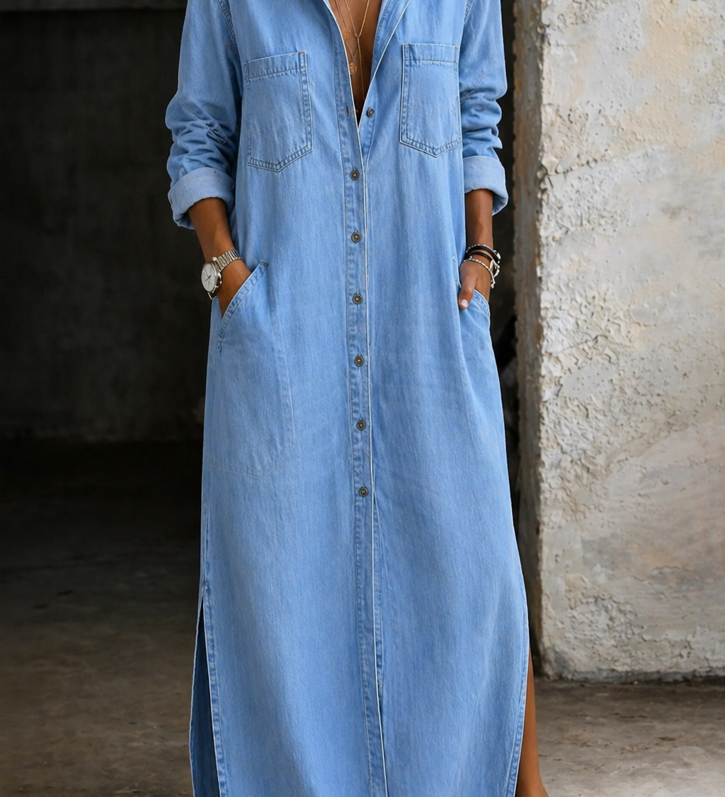 Thirza - Denimjurk met knoopsluiting