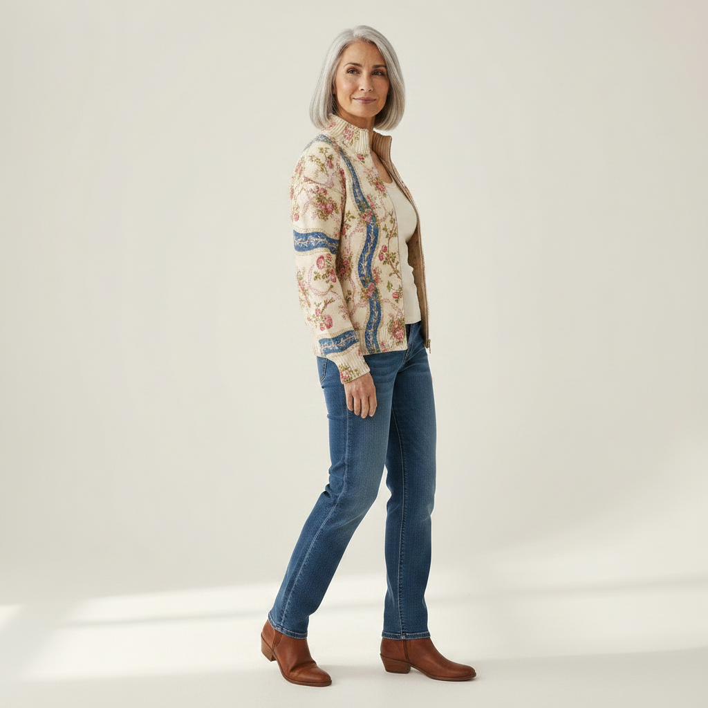 Sabine - Vest met rozenrankpatroon - zijaanzicht