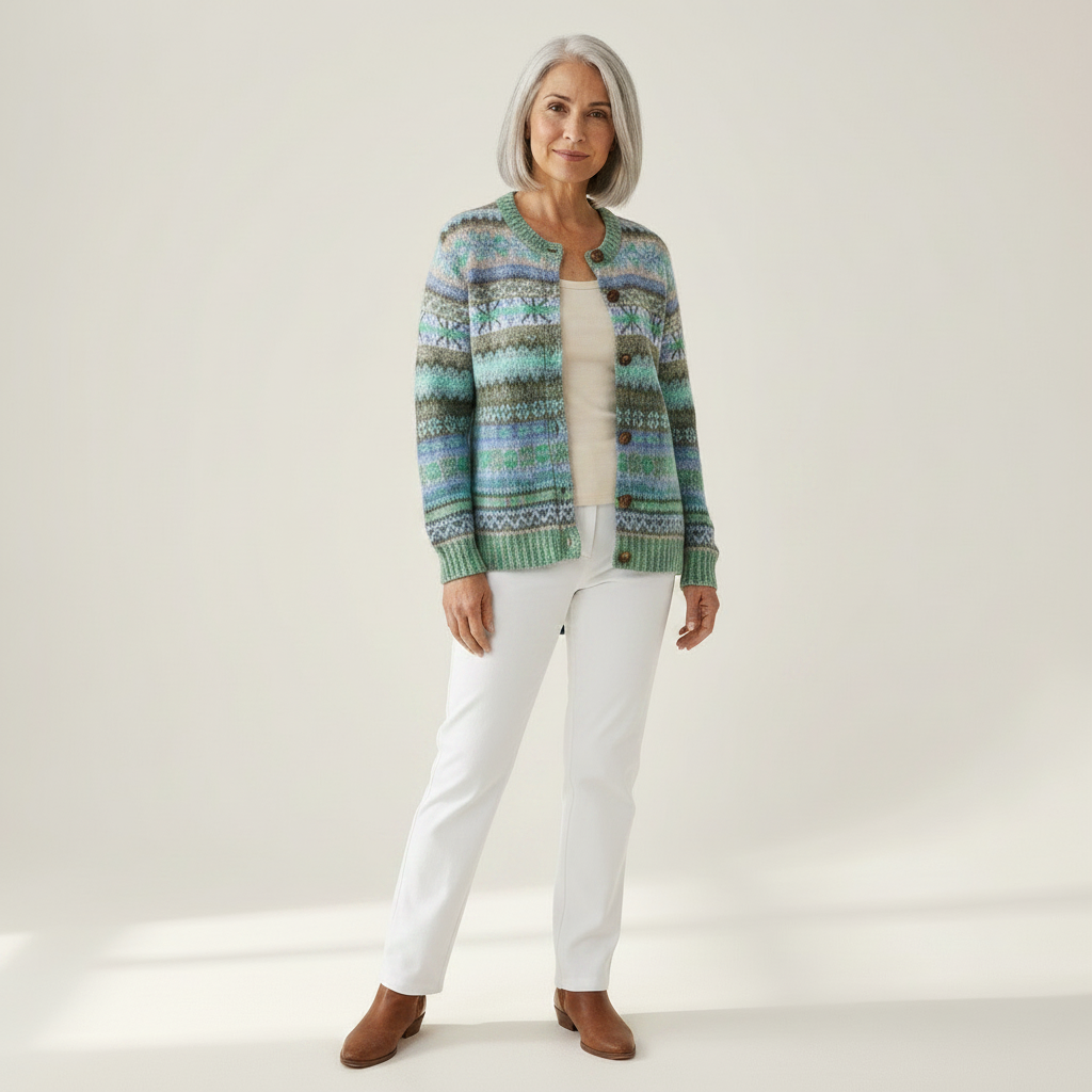 Bettina - Vest met Scandinavisch pastelpatroon - vooraanzicht