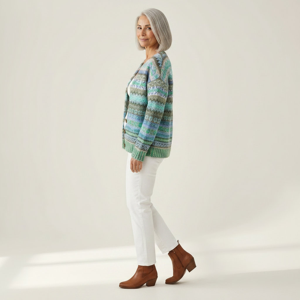Bettina - Vest met Scandinavisch pastelpatroon - zijaanzicht