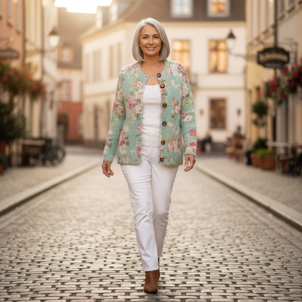 Christa - Saliegroen vest met rozenpatroon - afbeelding 5