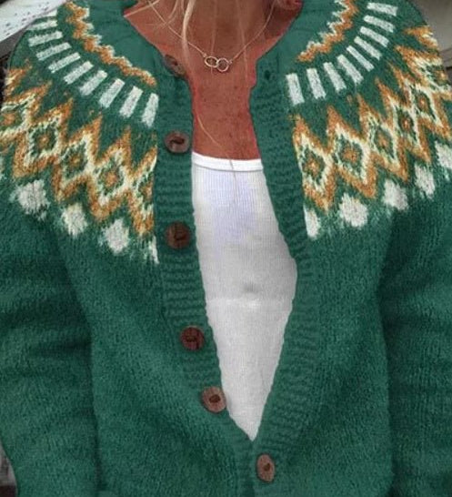 Angelika - Vest met Noors patroon - Groene vest