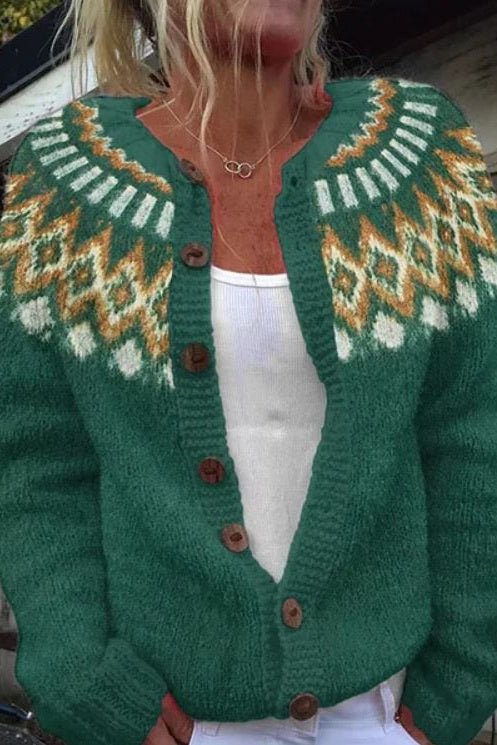 Angelika - Vest met Noors patroon - Groene vest