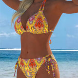 Kleurrijke bikini met halterhals en print