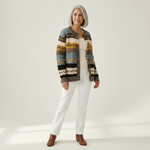 Ulrike - Vest met strepen in blauw & mosterdgeel - zijaanzicht