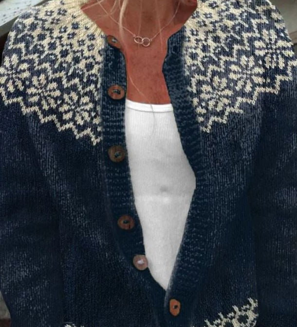 Gisela - Donkerblauw vest met sneeuwsterpatroon