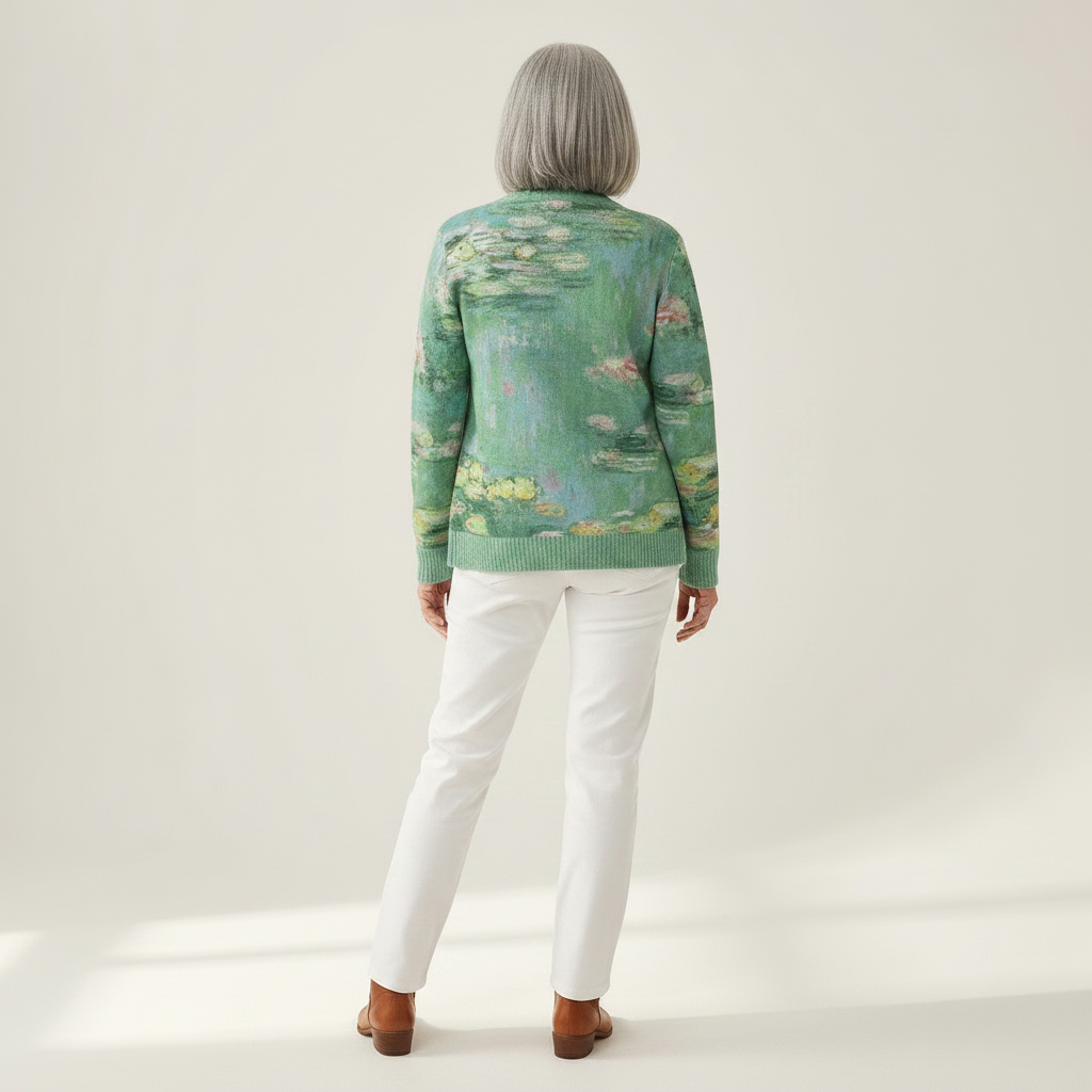 Annegret - Groen vest met waterleliemotief - achteraanzicht
