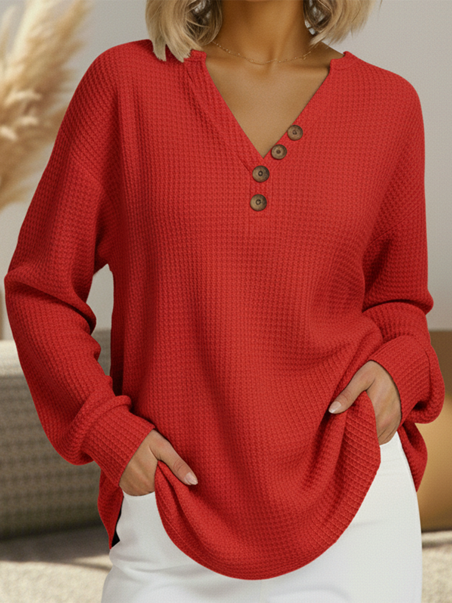 Willemien - Effen trui met V-hals - Rood