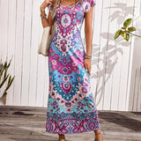 Elin | Kleurrijke casual jurk met print en splitten