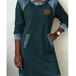 Jantien - Sweatjurk met capuchon in jeanslook - Groen